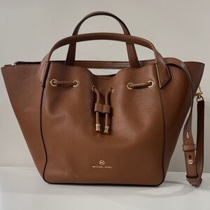 Michael Kors Cognac Pebble Leather Drawstring Tote with Strap